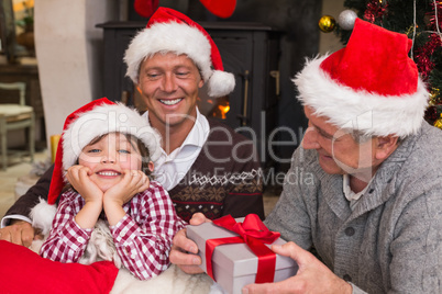 Three generation family celebrating christmas