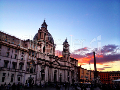 Warm sunset in roman square
