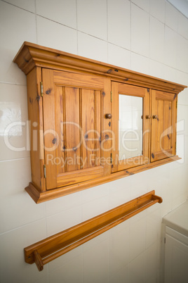 Wooden shelves on kitchen wall