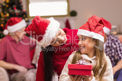 Mother and her daughter posing with gift