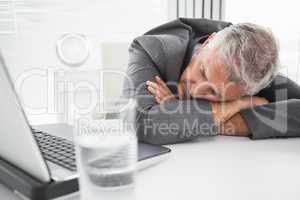 Mature businessman sleeping on desk