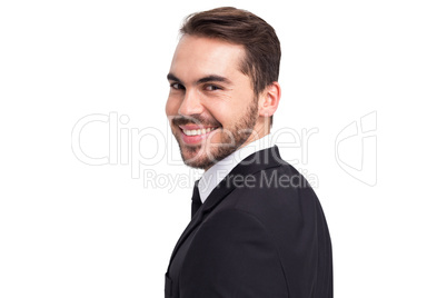 Elegant businessman in suit smiling at camera