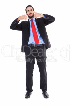 Focused businessman holding something with his hands