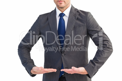 Businessman presenting your product with hands