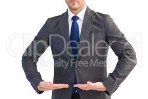 Businessman presenting your product with hands