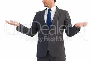 Businessman presenting with his hands