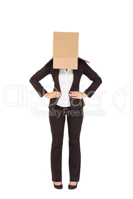 Businesswoman with box over head Businesswoman with box over head
