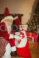 Happy santa claus stocking gifts