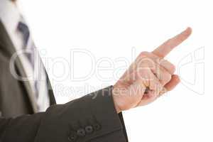 Businessmans hand pointing in suit jacket