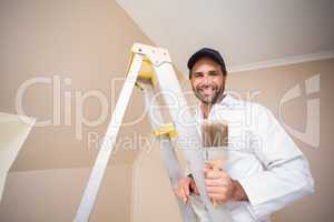 Painter smiling standing on ladder