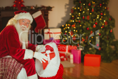 Smiling santa claus stocking gifts