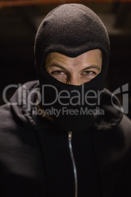 Portrait of burglar wearing a balaclava