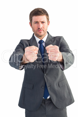 Businessman holding his hands out