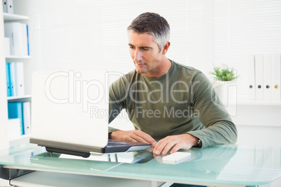 Cheerful man with his laptop and phone at desk