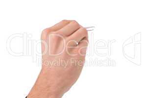 Hand of businessman using tweezers