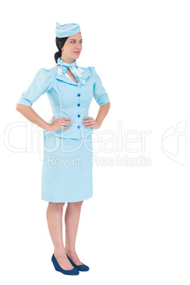 Pretty air hostess with hands on hips