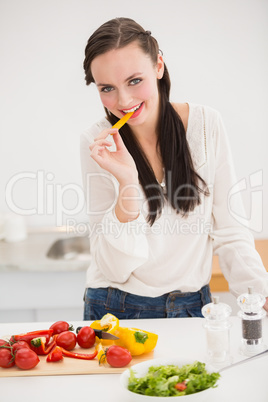 Pretty brunette preparing a healthy salad