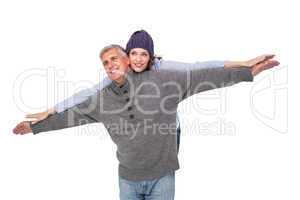 Carefree couple in warm clothing