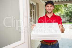 Pizza delivery man delivering pizzas