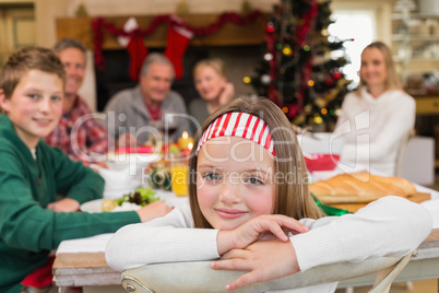 Portrait of smiling daughter during christmas dinner