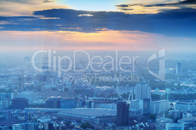 Stunning aerial view of London sunset skyline