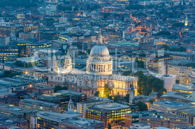 St Paul Cathedral in London. Amazing aerial night view
