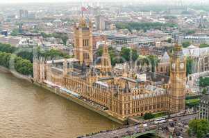 Wonderful aerial view of Big Ben and Houses of Parliament in Wes