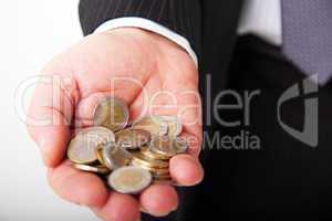 Hand with money coins