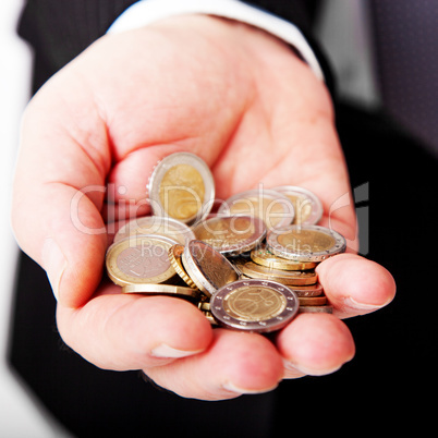 Hand with money coins