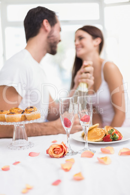 Young couple having a romantic breakfast