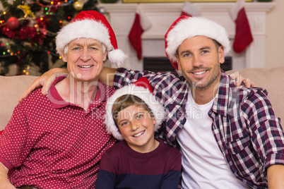 Smiling men of the family posing at christmas