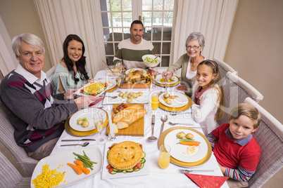 Three generation family during christmas dinner together