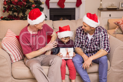 Three generation family celebrating christmas