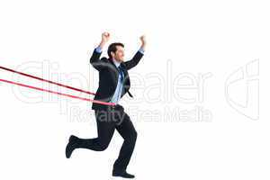 Businessman smiling and crossing the line