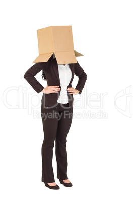 Businesswoman with box over head Businesswoman with box over head