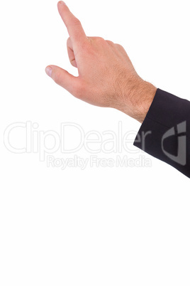 Businessmans hand pointing in suit jacket