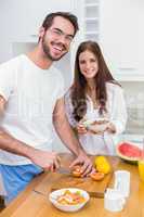 Young couple preparing a healthy breakfast