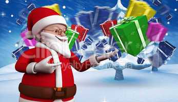 Composite image of cute cartoon santa claus