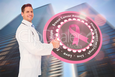 Doctor with breast cancer awareness message