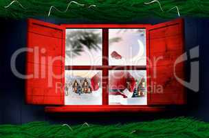 Composite image of santa delivery presents to village