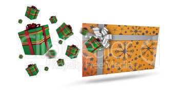 Composite image of flying christmas presents