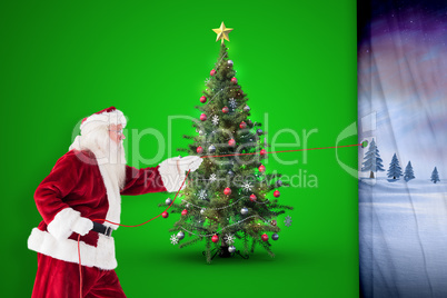 Composite image of santa pulls something with a rope