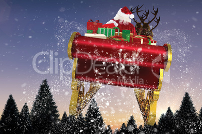 Composite image of santa flying his sleigh