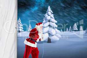 Composite image of santa claus pulling rope