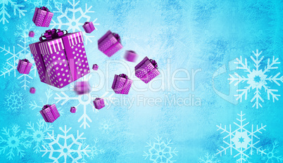 Composite image of flying christmas presents