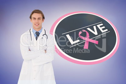 Doctor with breast cancer awareness message