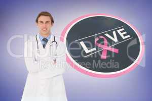 Doctor with breast cancer awareness message