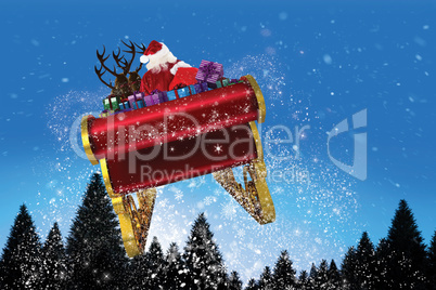 Composite image of santa flying his sleigh