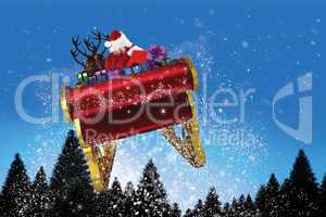 Composite image of santa flying his sleigh