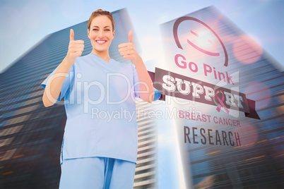 Doctor with breast cancer awareness message